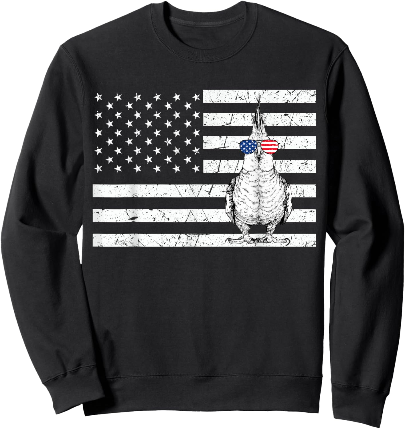 Cockatiel 4th of July Bird US American Flag Patriotic Sweatshirt - Sweatshirt | Black