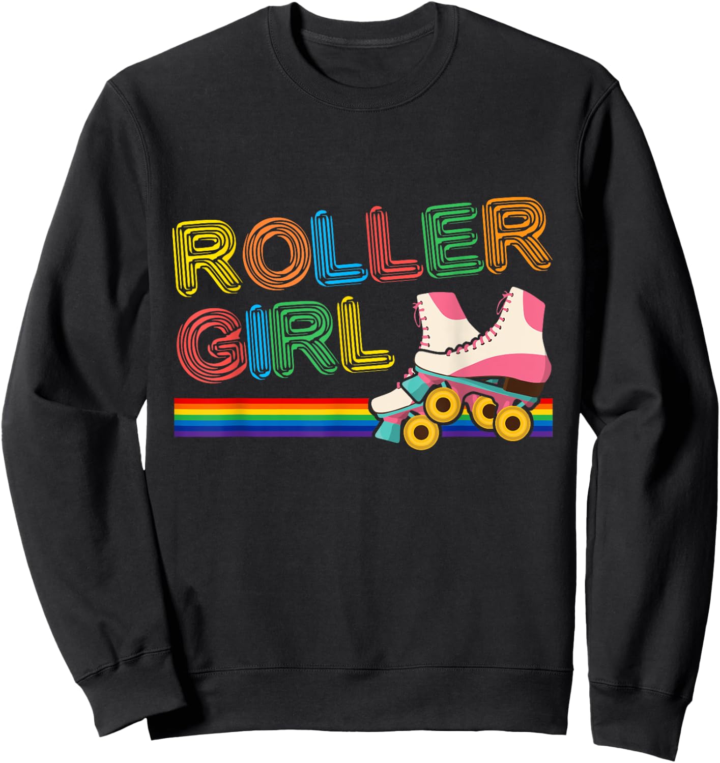 Roller Girl Vintage Seventies 70's Cool Retro Skates Skating Sweatshirt - Sweatshirt | Black