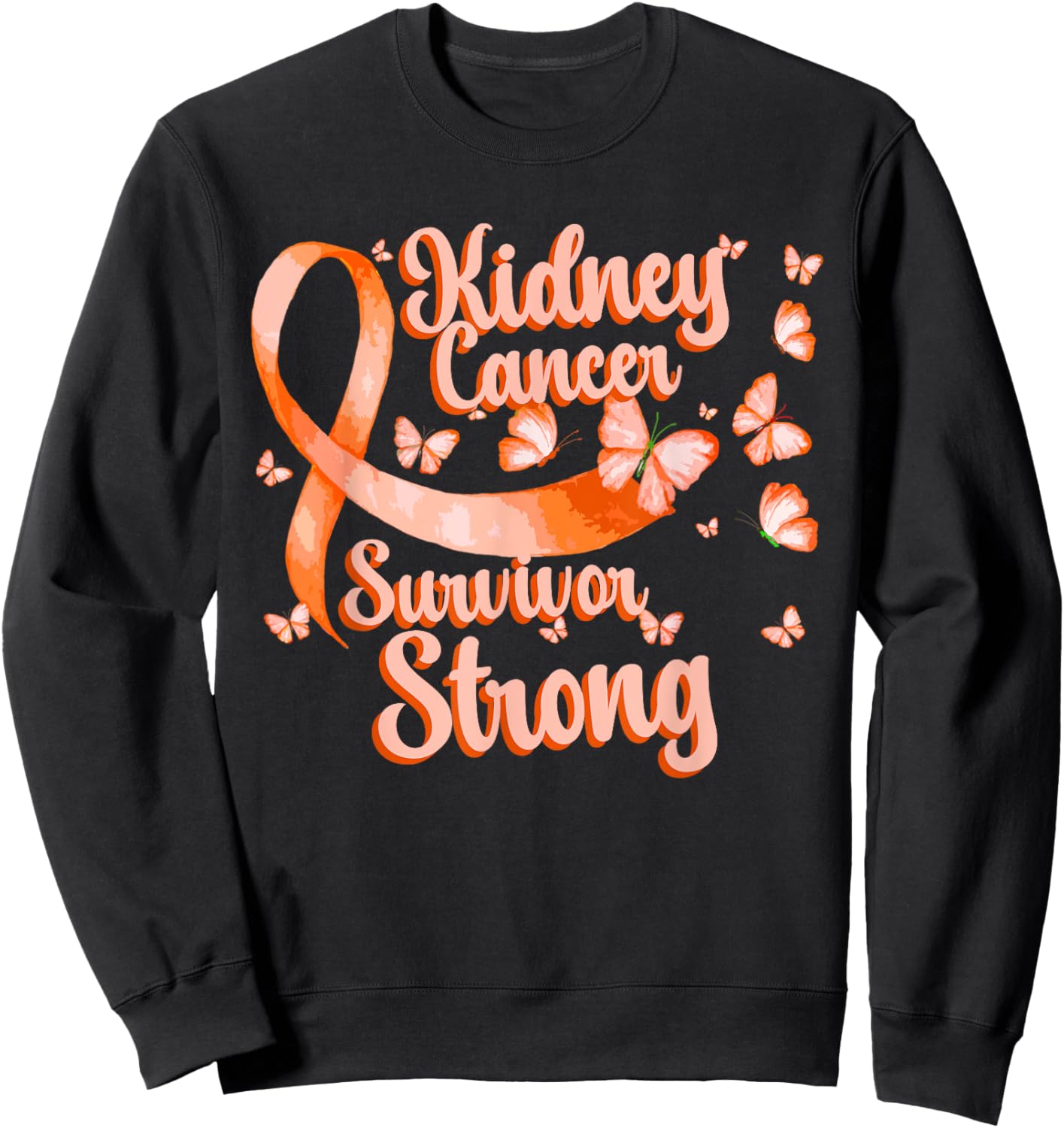 Kidney Cancer Awareness Survivor Butterfly Orange Ribbon Sweatshirt - Sweatshirt | Black