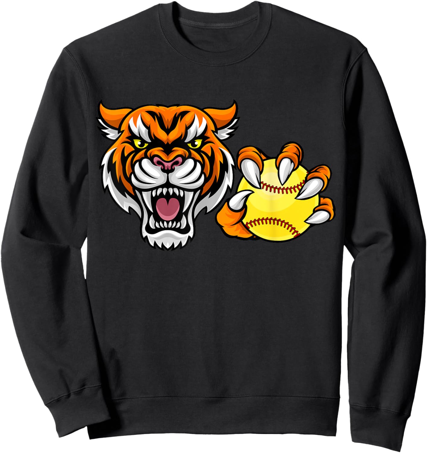 Tiger softball ball cartoon character design Sweatshirt - Sweatshirt | Black