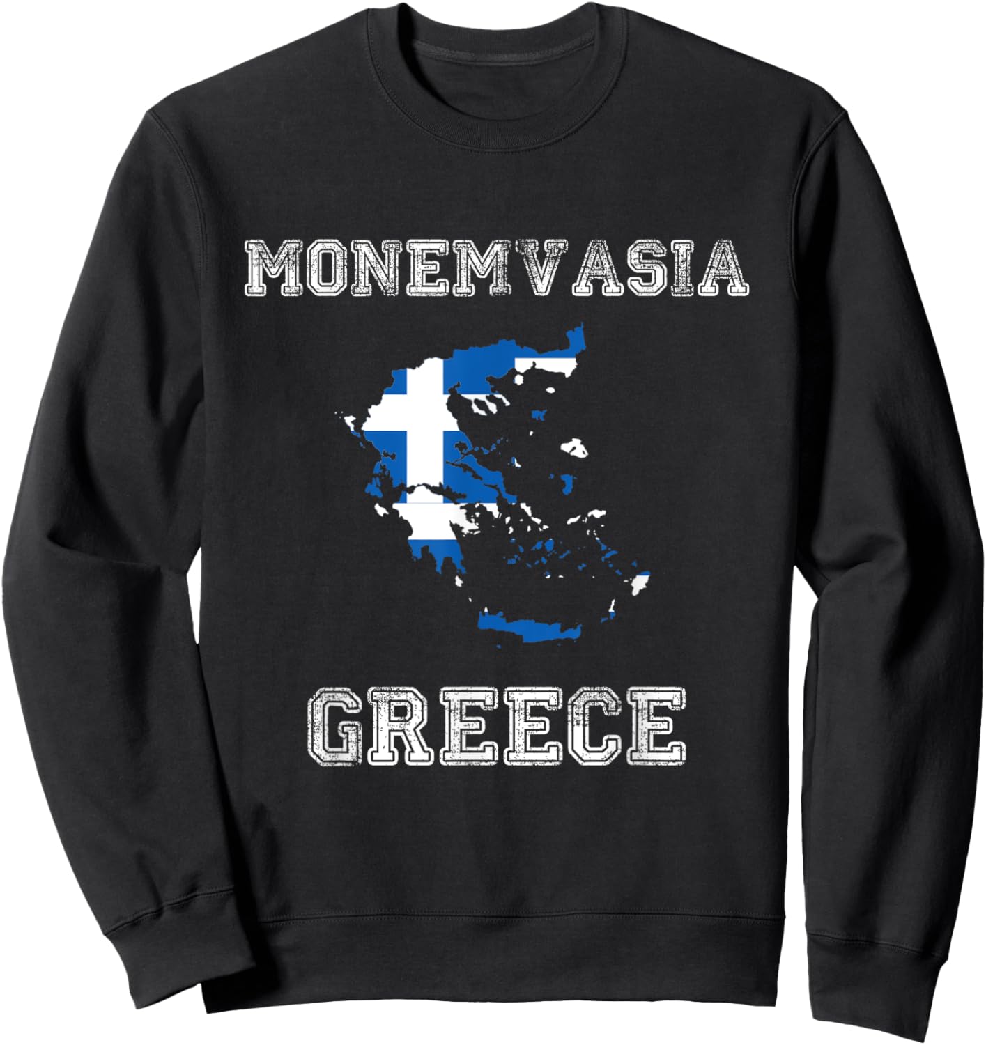 Retro Monemvasia Greece Distressed Greece Flag Sweatshirt - Sweatshirt | Black