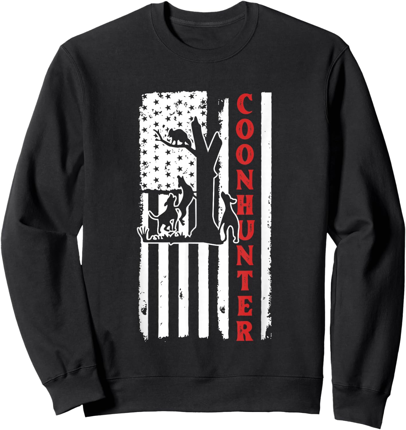 Raccoon Hunting Season USA Flag Coon Hunter Sweatshirt - Sweatshirt | Black