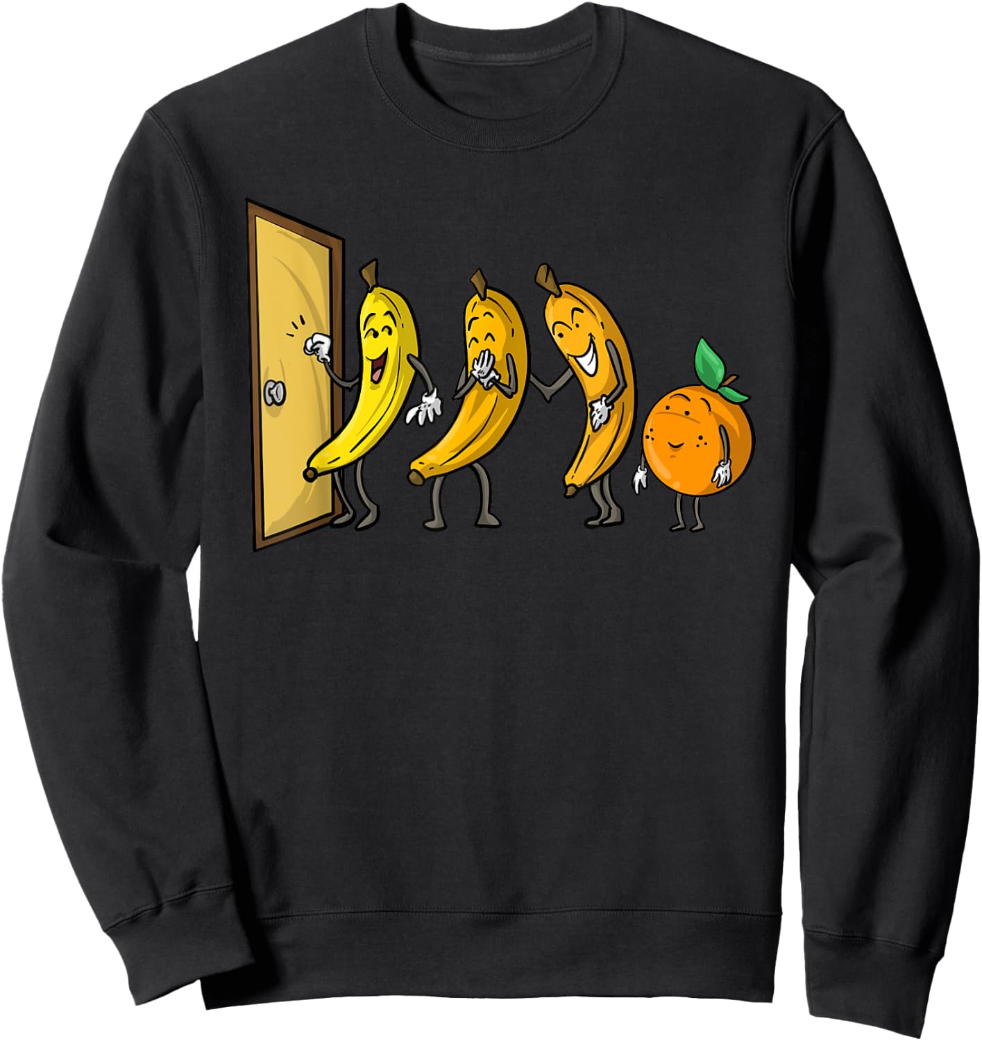 Funny Knock Knock 3 Bananas And Orange Cool Fruit Joke Gift Sweatshirt - Sweatshirt | Black