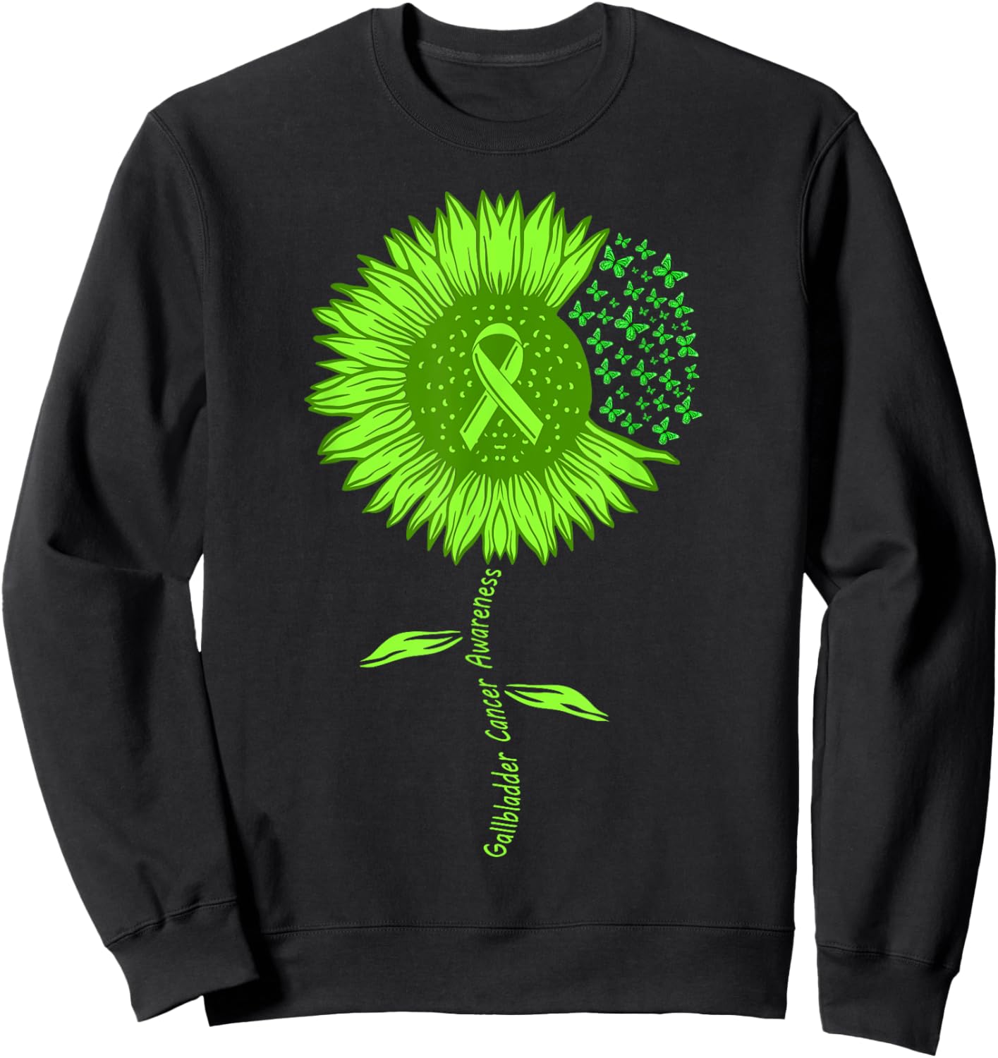 Bile Duct Gallbladder Cancer Warrior Awareness Green ribbon Sweatshirt - Sweatshirt | Black
