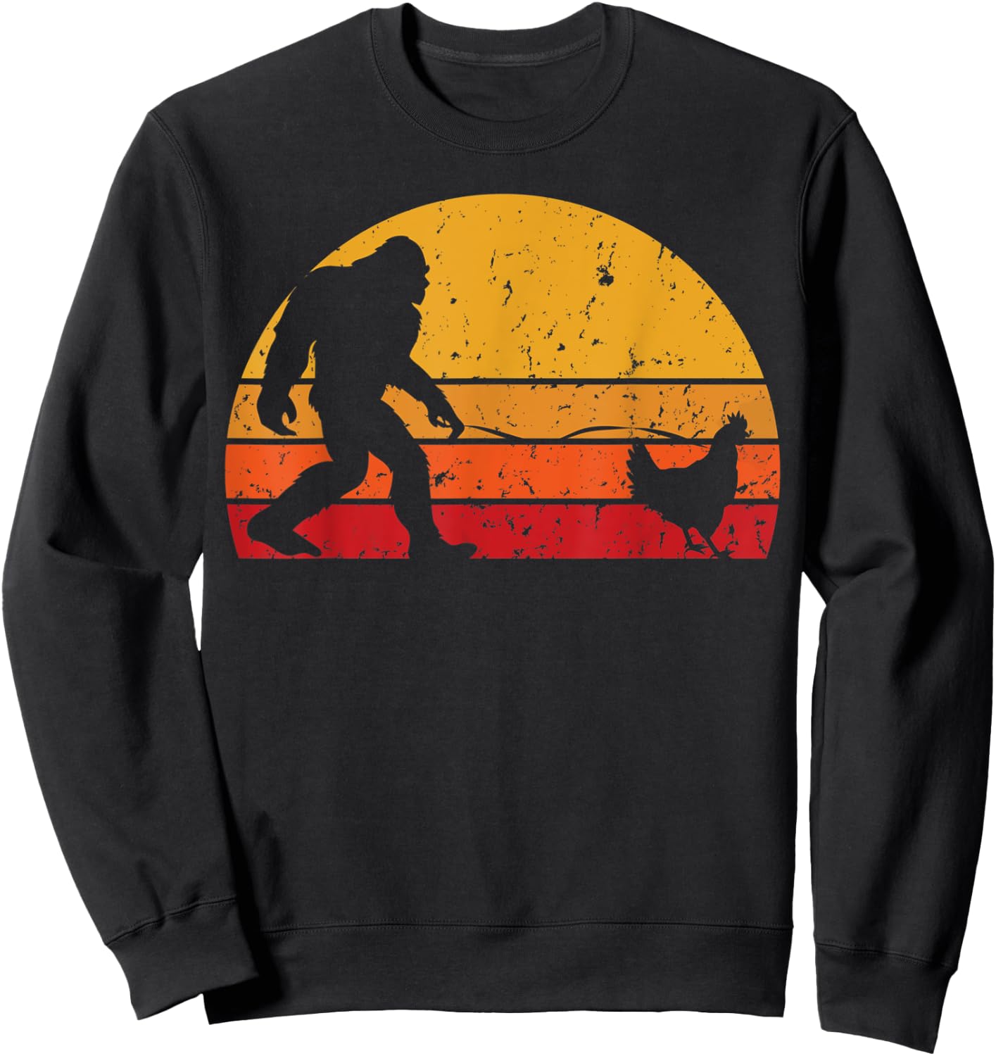 Vintage Sunset Bigfoot Walking Chicken Funny Sweatshirt - Sweatshirt | Black