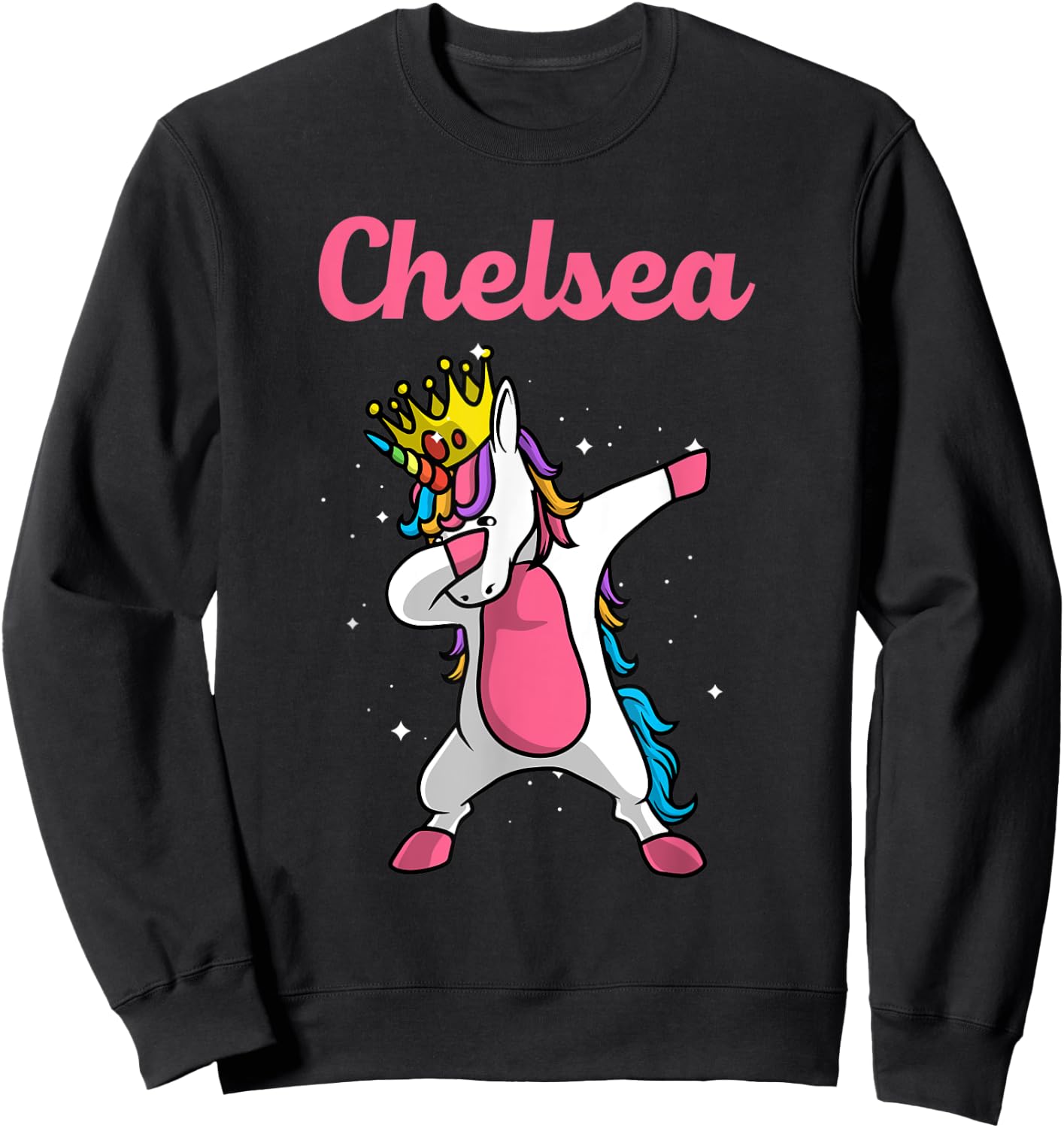 CHELSEA Gift Name Personalized Birthday Dabbing Unicorn Sweatshirt - Sweatshirt | Black