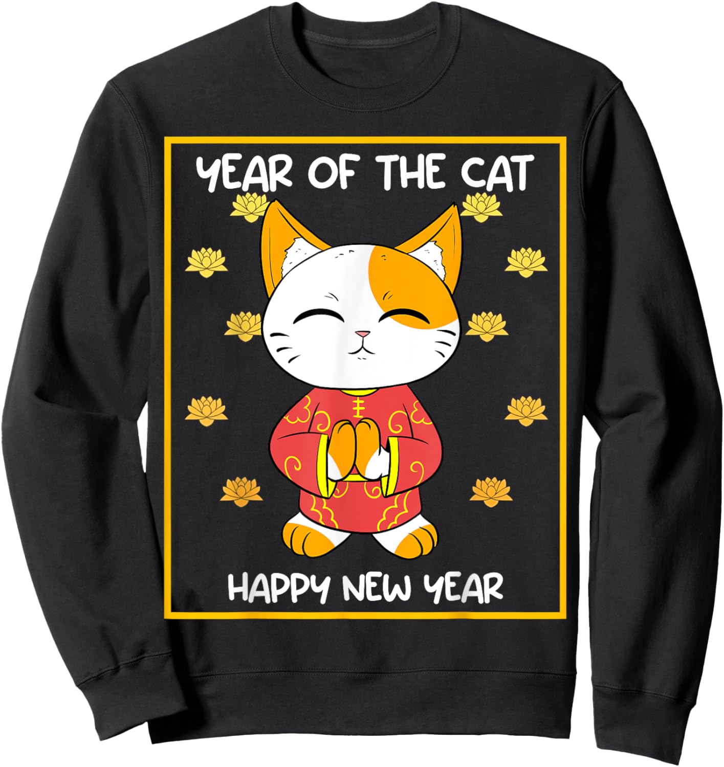 Chinese Vietnamese New Year 12 Zodiacs Calligraphy Cat Sweatshirt - Sweatshirt | Black