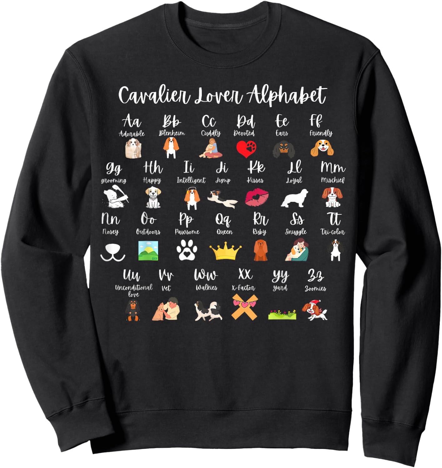 Funny Cavalier King Charles Spaniel Dog Cavalier Alphabet Sweatshirt - Sweatshirt | Black