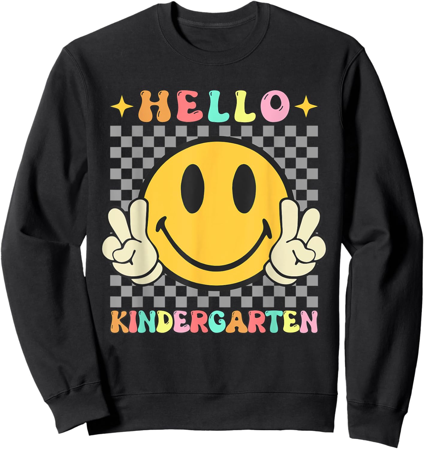 Retro Groovy Kindergarten Back to School Hello Kindergarten Sweatshirt - Sweatshirt | Black