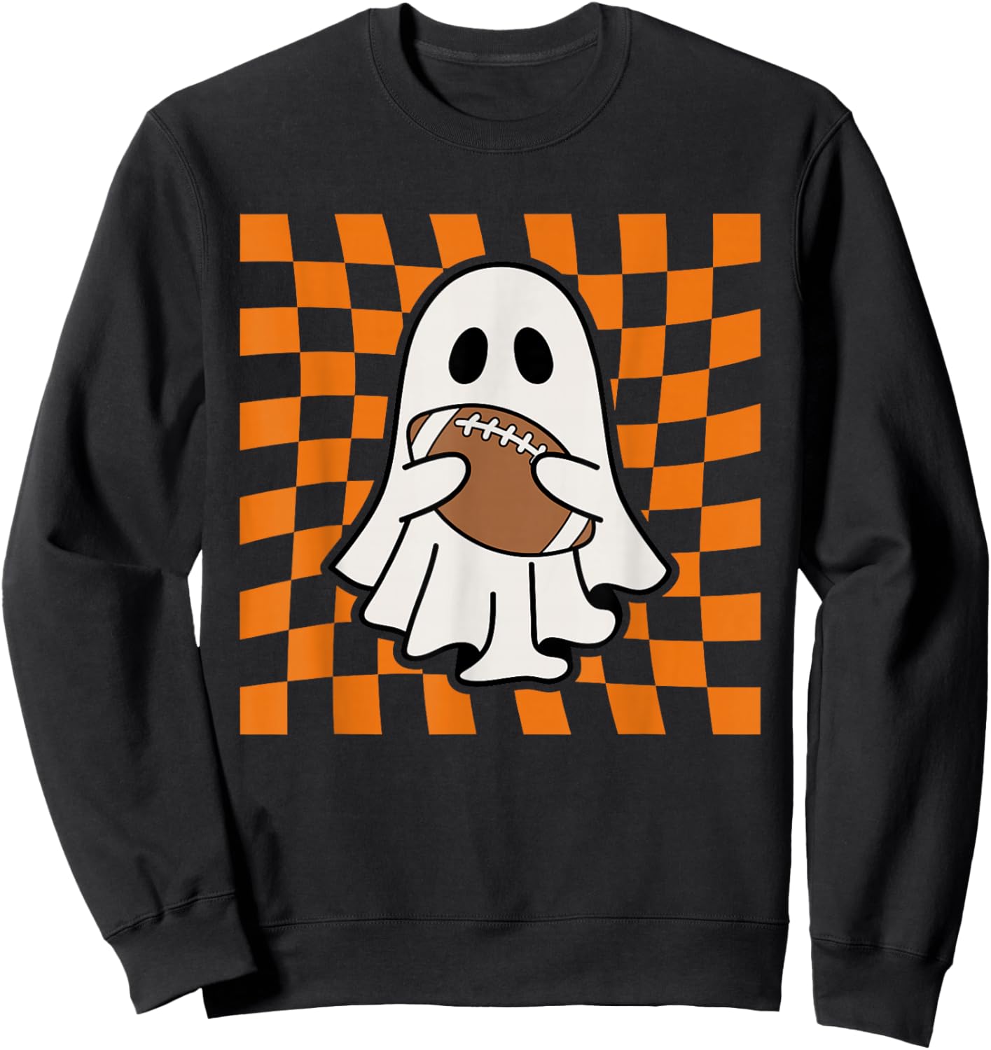 Groovy Halloween Ghost Football Checkered Boo Game Day Sport Sweatshirt - Sweatshirt | Black