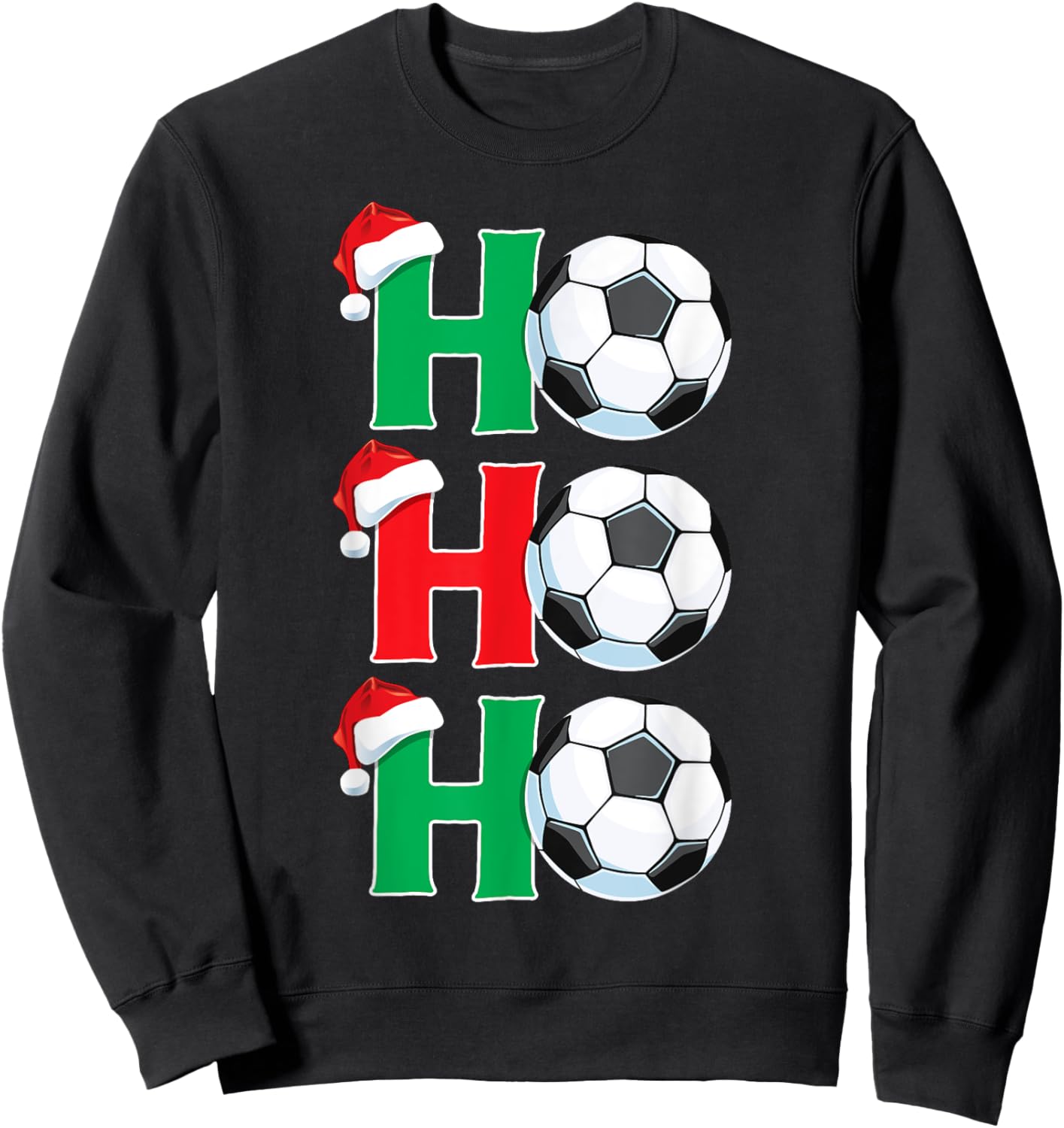 Ho Ho Ho Soccer Ball Santa Hat Boys Christmas Soccer Player Sweatshirt - Sweatshirt | Black