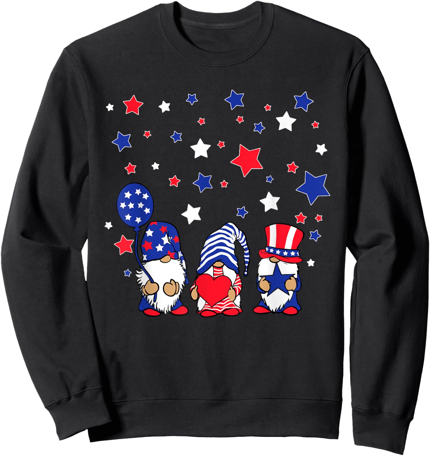 Three Gnomes 4th Of July Red White and Blue Women Men Sweatshirt - Sweatshirt | Black