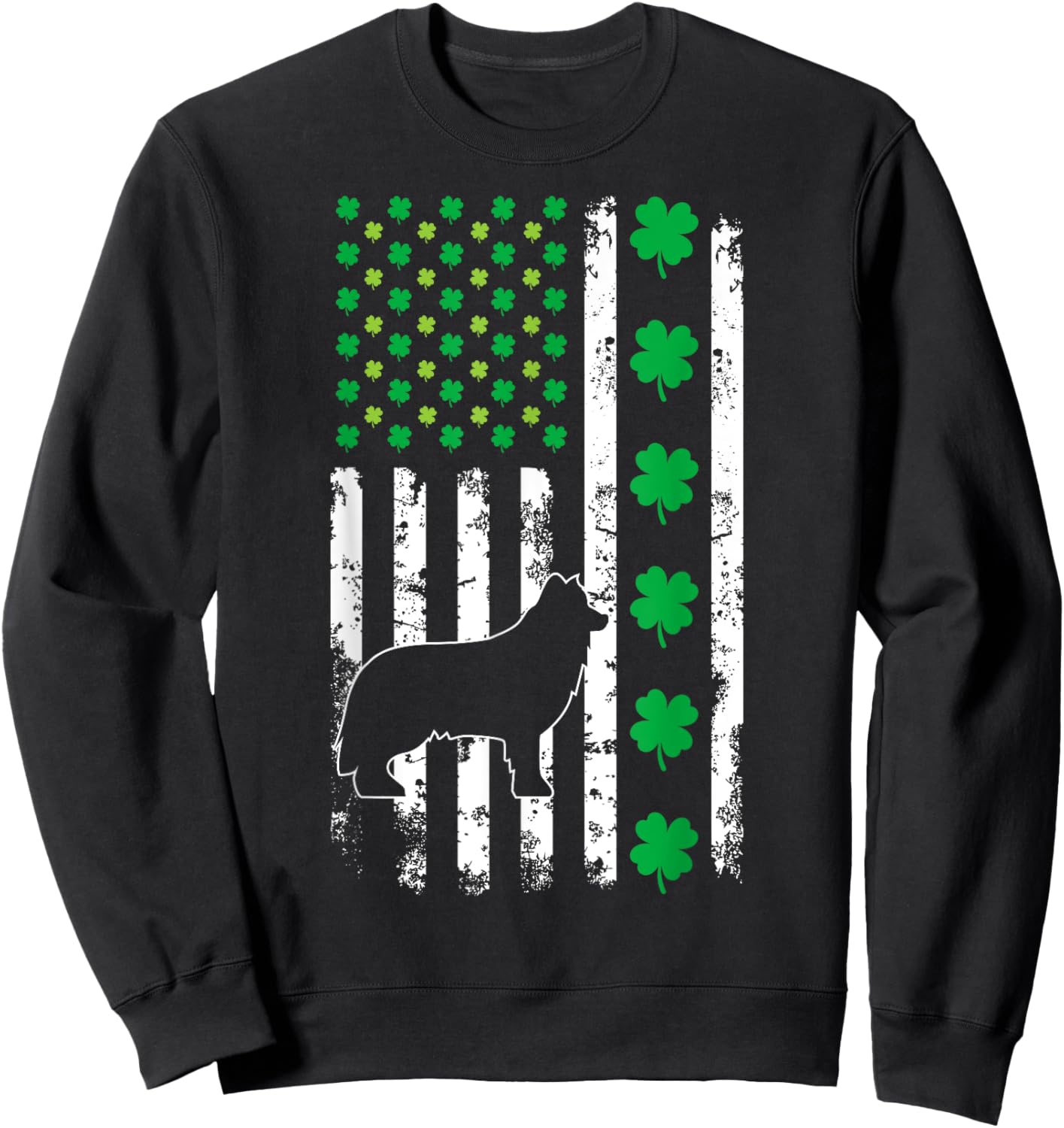 US American Flag Shamrocks Border Collie Lucky Clover Dog Sweatshirt - Sweatshirt | Black