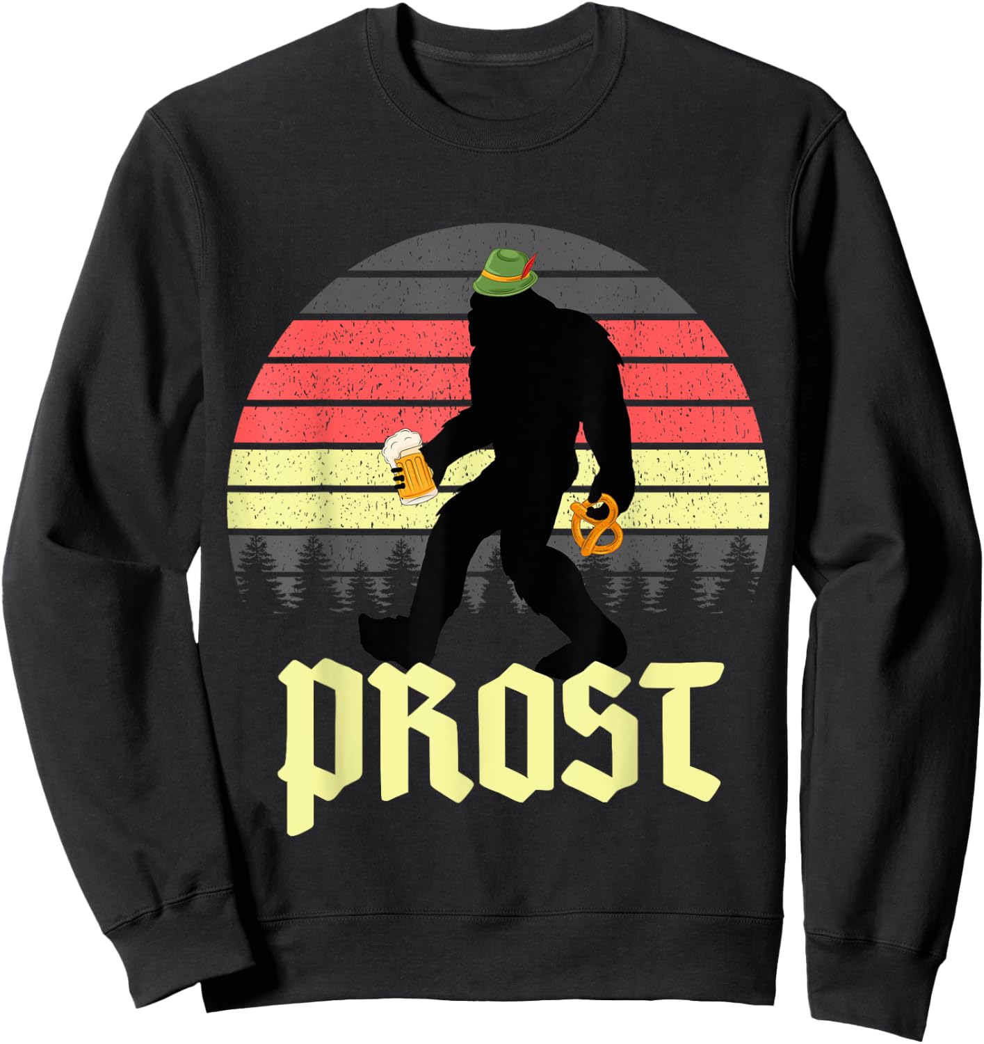 Vintage Funny Bigfoot Drinking Beer German Oktoberfest Prost Sweatshirt - Sweatshirt | Black