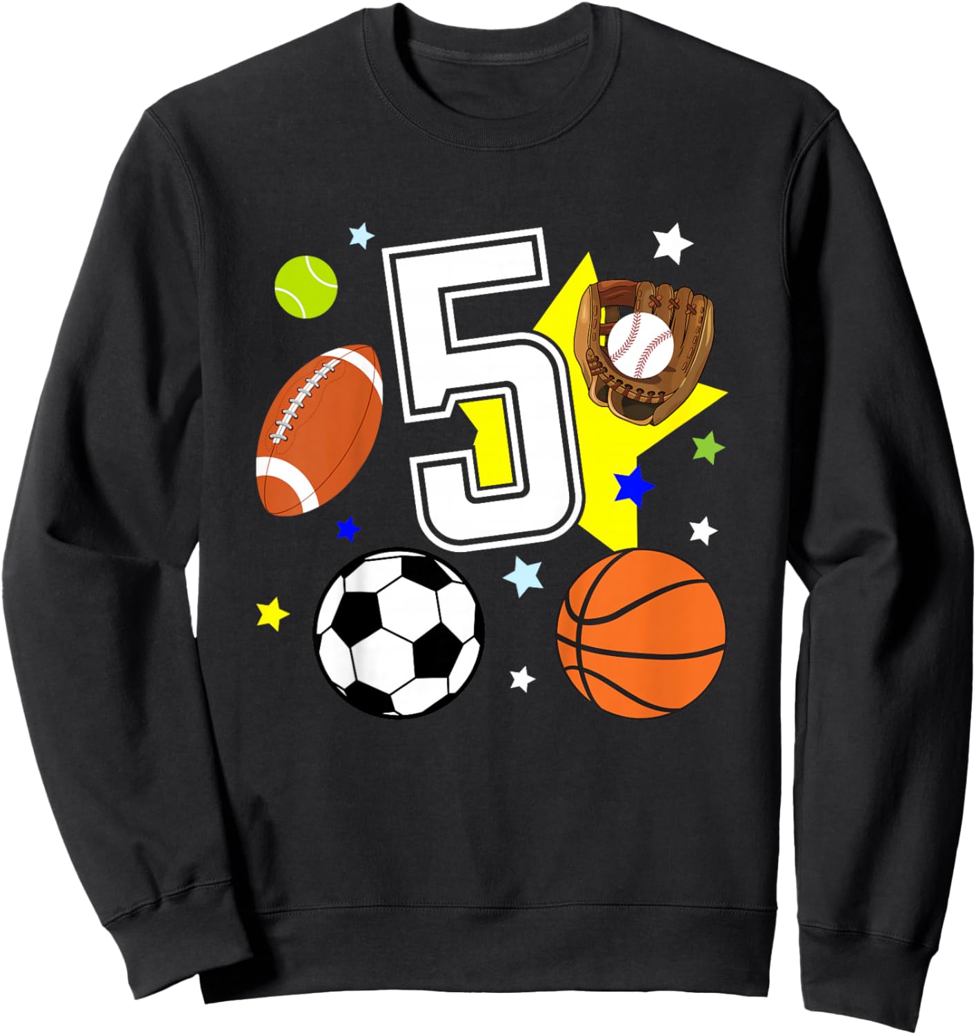 Kids 5th Birthday Sports Birthday Theme 5 Year Old Boy Sweatshirt - Sweatshirt | Black
