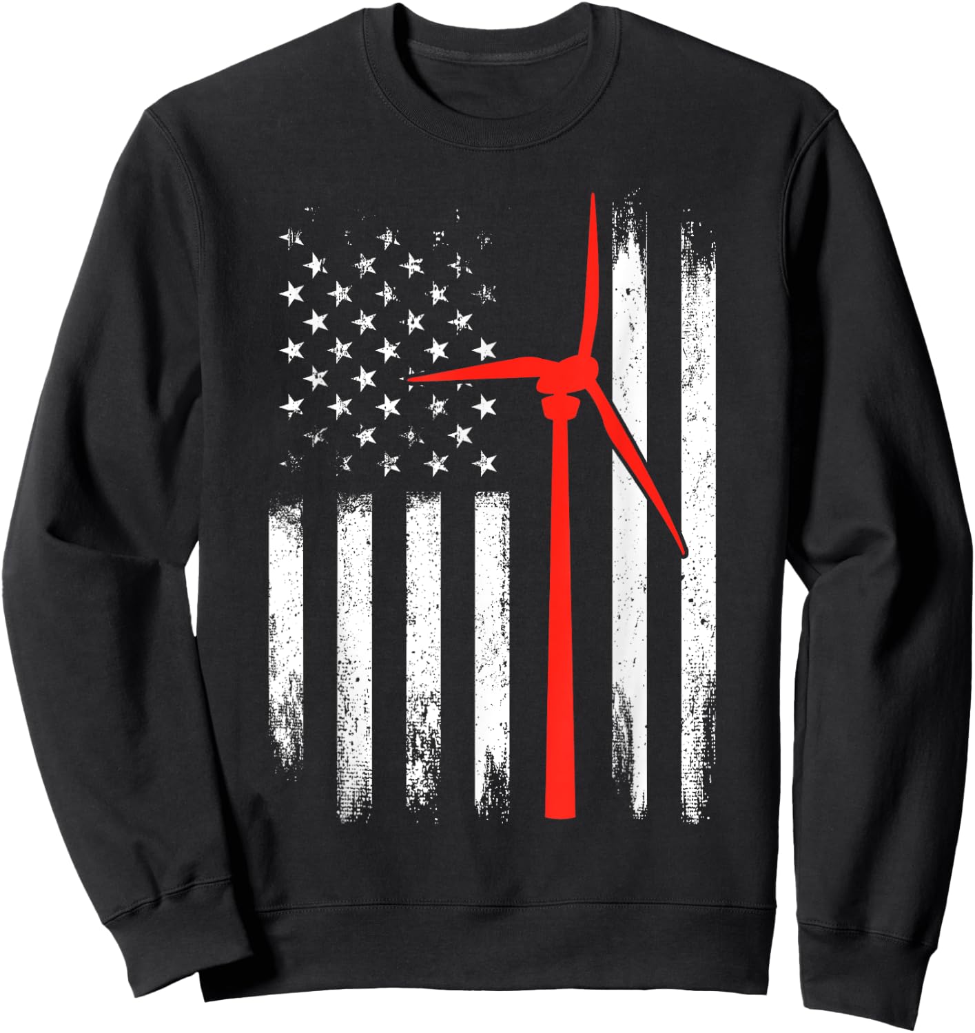 Wind Turbine Technician Shirt American Flag Gifts Sweatshirt - Sweatshirt | Black