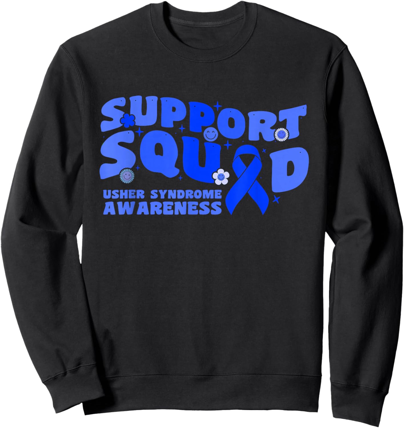 Support Squad Usher Syndrome Awareness Blue Ribbon Fighter Sweatshirt - Sweatshirt | Black