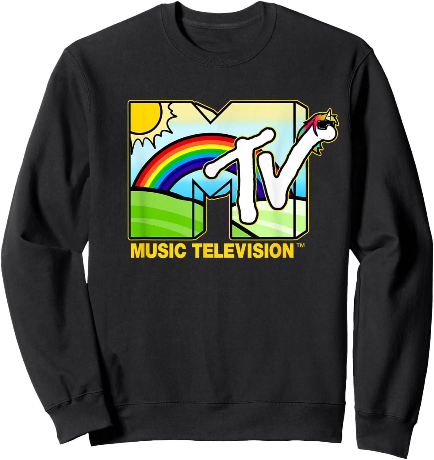 Mademark x MTV - Unicorn MTV Logo Classic Music Television Sweatshirt - Sweatshirt | Black