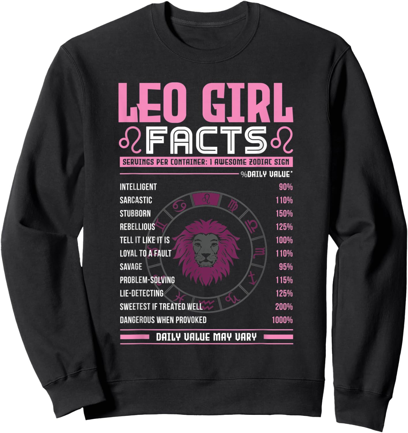Leo Girl Zodiac Sign Facts Traits Horoscope Zodiac Sweatshirt - Sweatshirt | Black