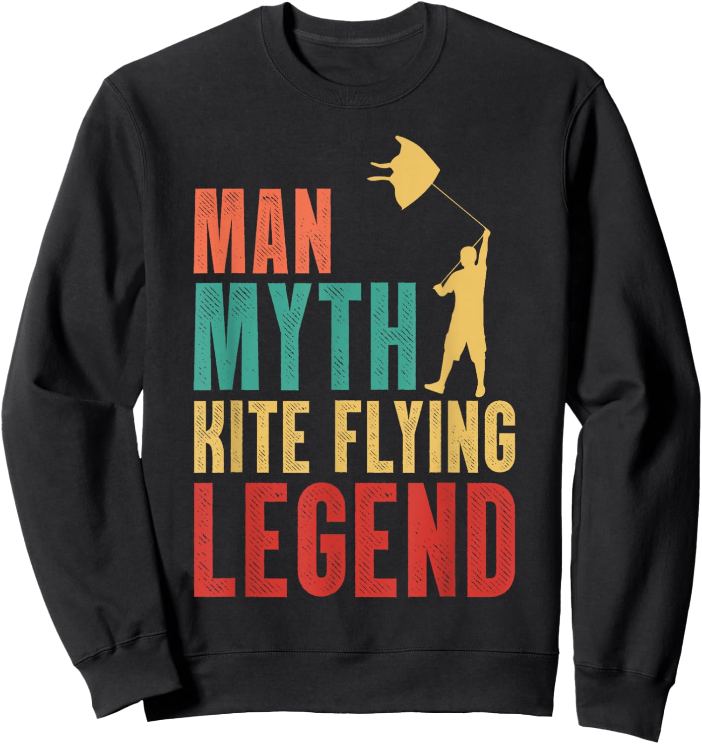 Man Myth Kite Flying Legend Kite Climbing Stunt Kite -Adults Black Short Sleeve Small Sweatshirt - Sweatshirt | Black