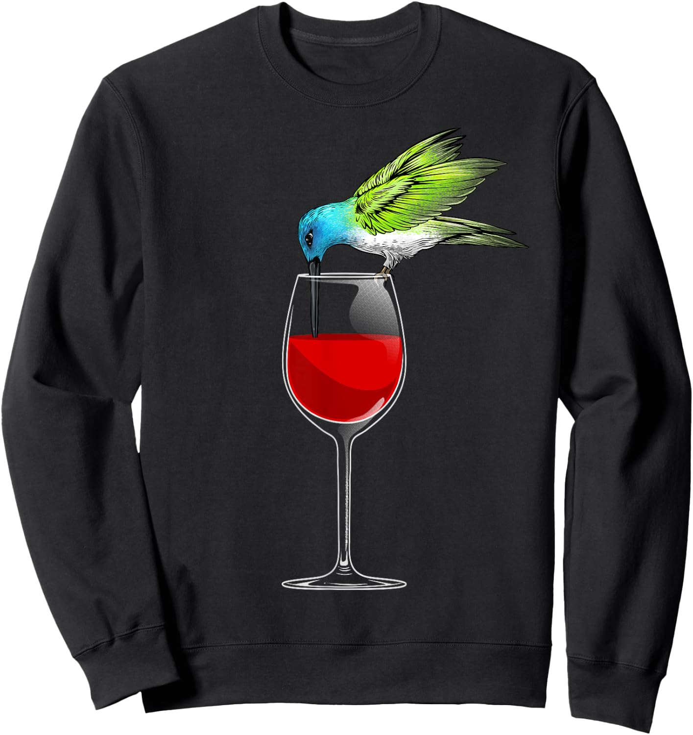 Cool Hummingbird Women Wine Glass Animal Bird Lover Sweatshirt - Sweatshirt | Black