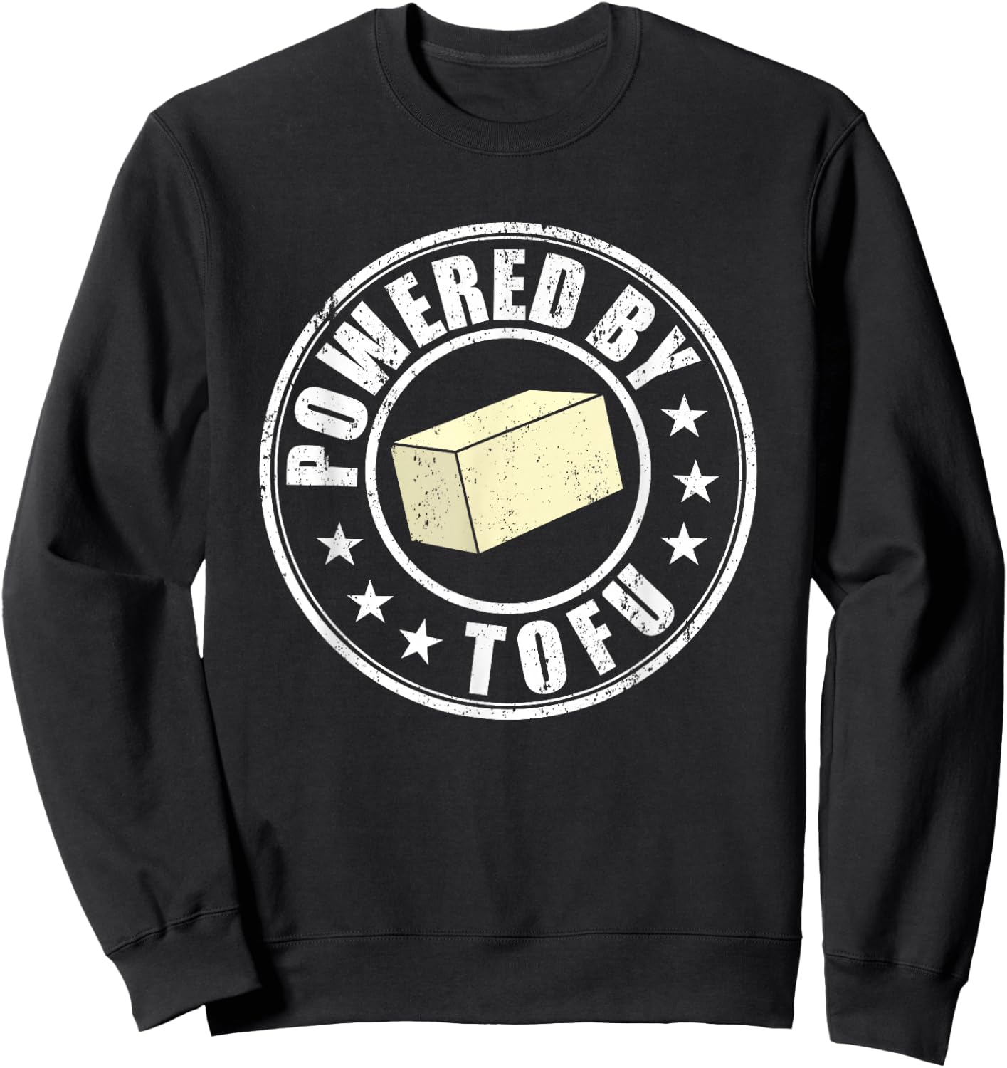 Powered By Tofu Vegan Meatless Vegetarian Funny to-fu Sweatshirt - Sweatshirt | Black