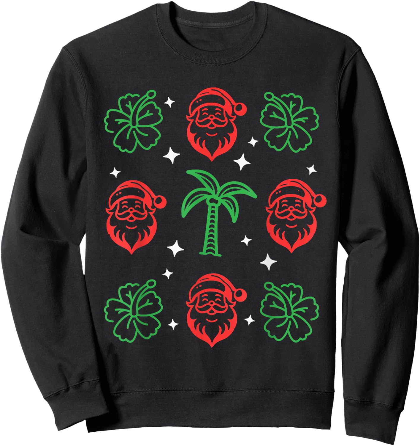 Hawaiian Christmas Hibiscus Palm Trees Mele Kalikimaka Sweatshirt - Sweatshirt | Black