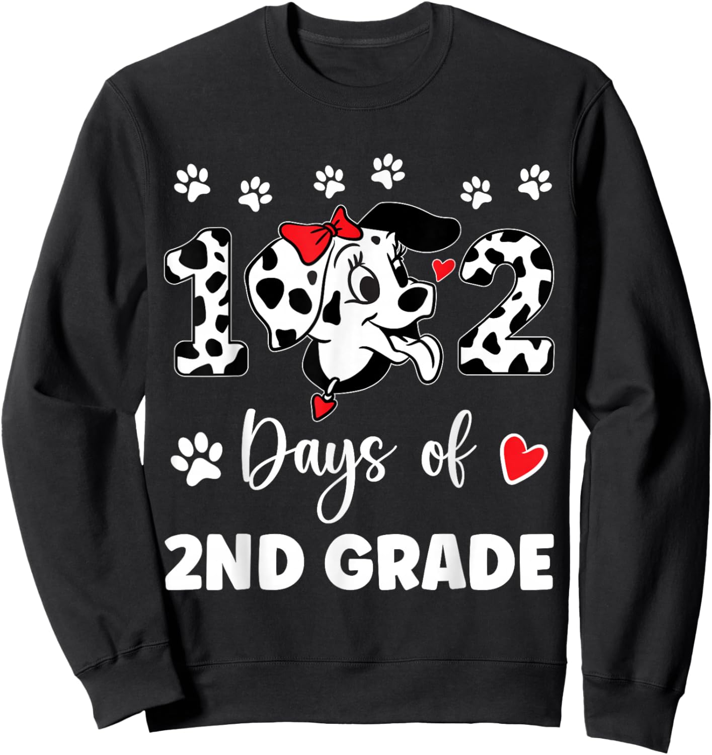 102 Day Of 2nd Grade Dalmatian Dog 100 Days Smarter Teacher Men Women Girls Kids Sweatshirt - Sweatshirt | Black