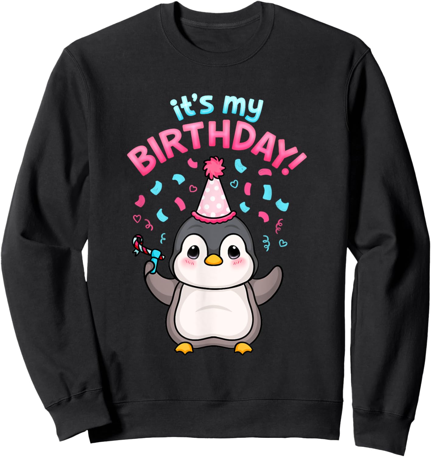 It's My Birthday Cute Penguin Party Ocean Seabird Lover Kids Sweatshirt - Sweatshirt | Black
