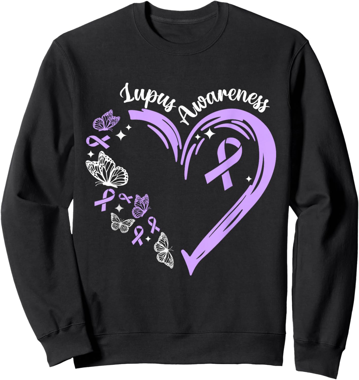 Lupus Awareness Purple Ribbon Heart Lupus Awareness Month Sweatshirt - Sweatshirt | Black