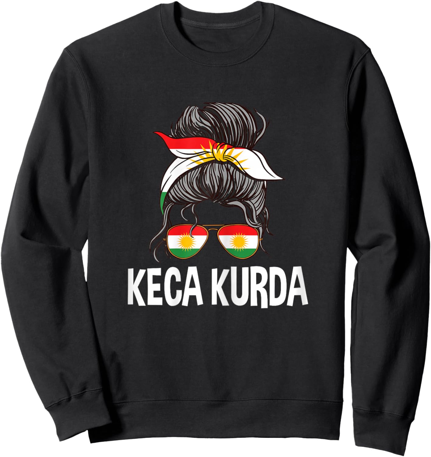 Keca Kurda Kurdish Girl Messy Hair Bun Kurdistan Women Pride Sweatshirt - Sweatshirt | Black