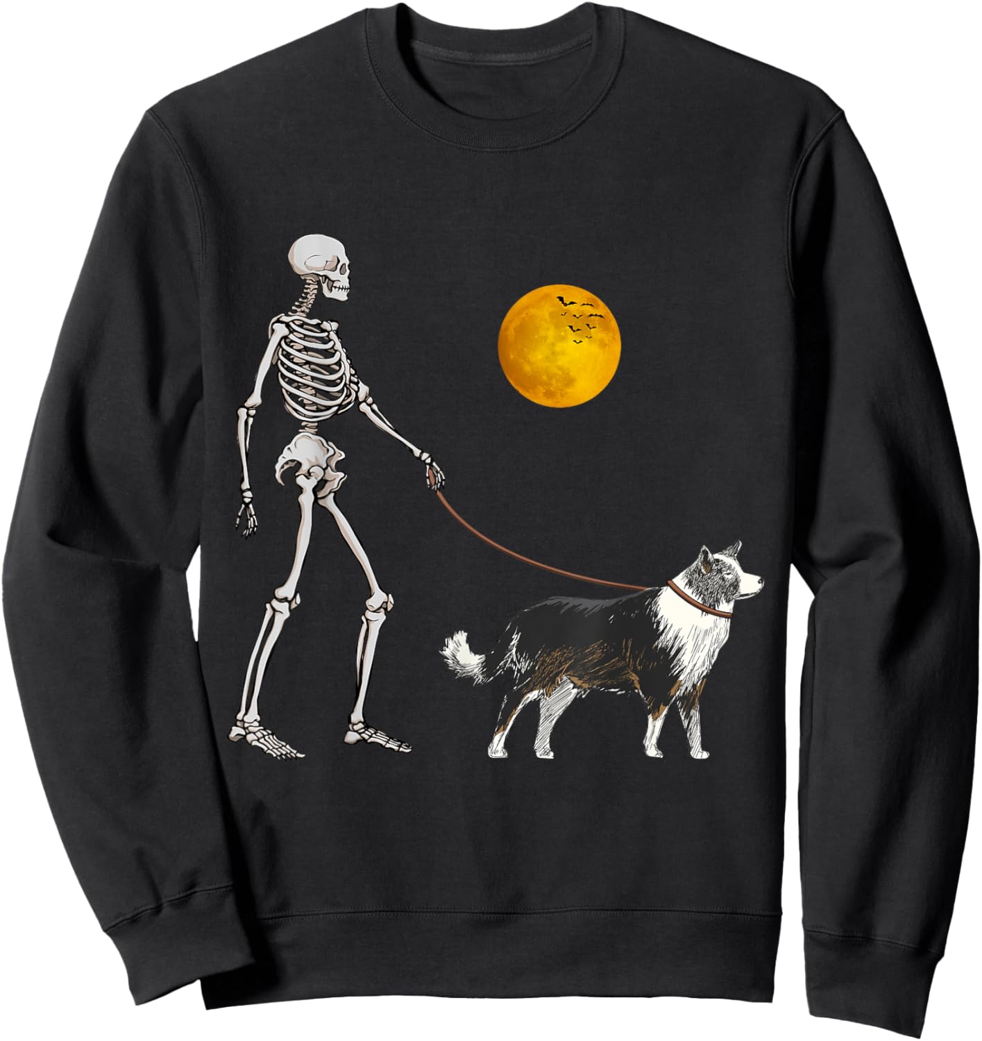 Border Collie Skeleton Dog Walking Halloween Costume Women Girls Kids Sweatshirt - Sweatshirt | Black