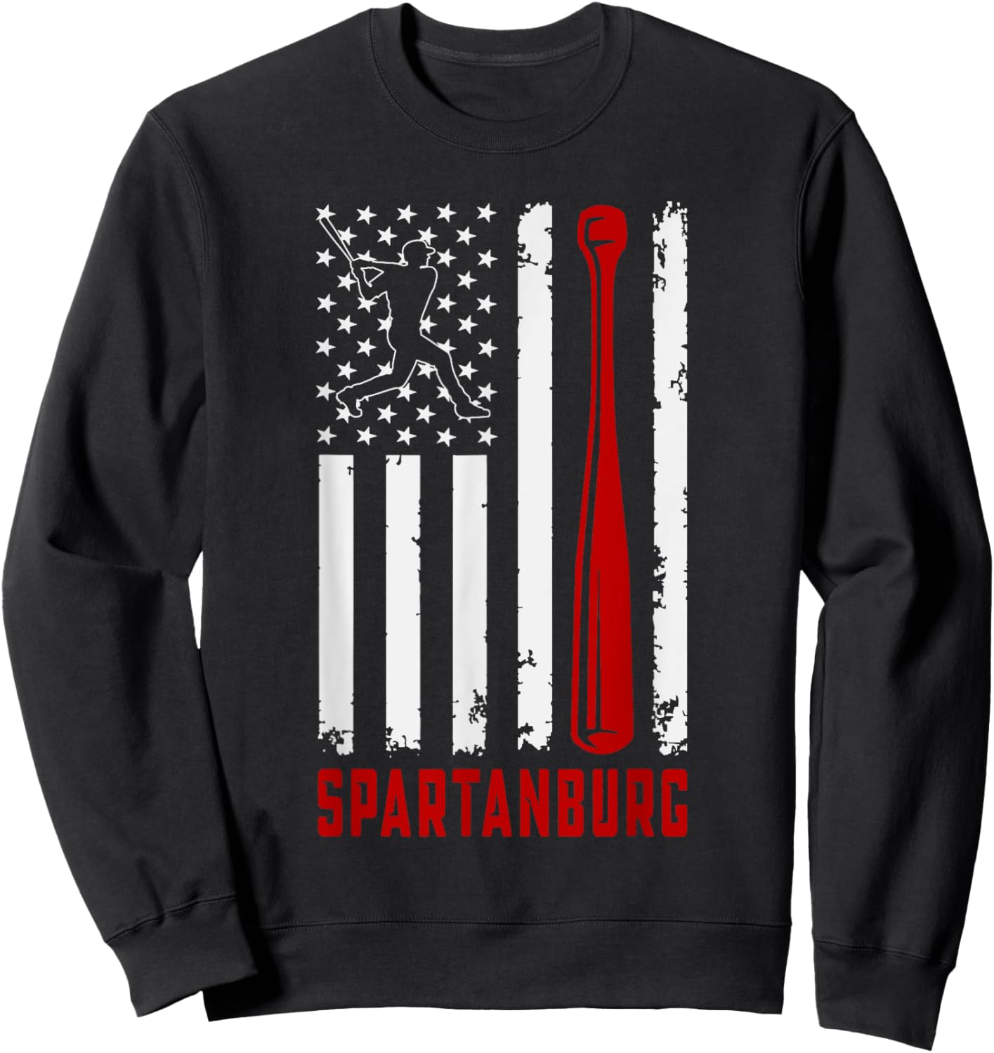 Spartanburg American Flag Baseball Lover USA Spartanburg Women Men Sweatshirt - Sweatshirt | Black