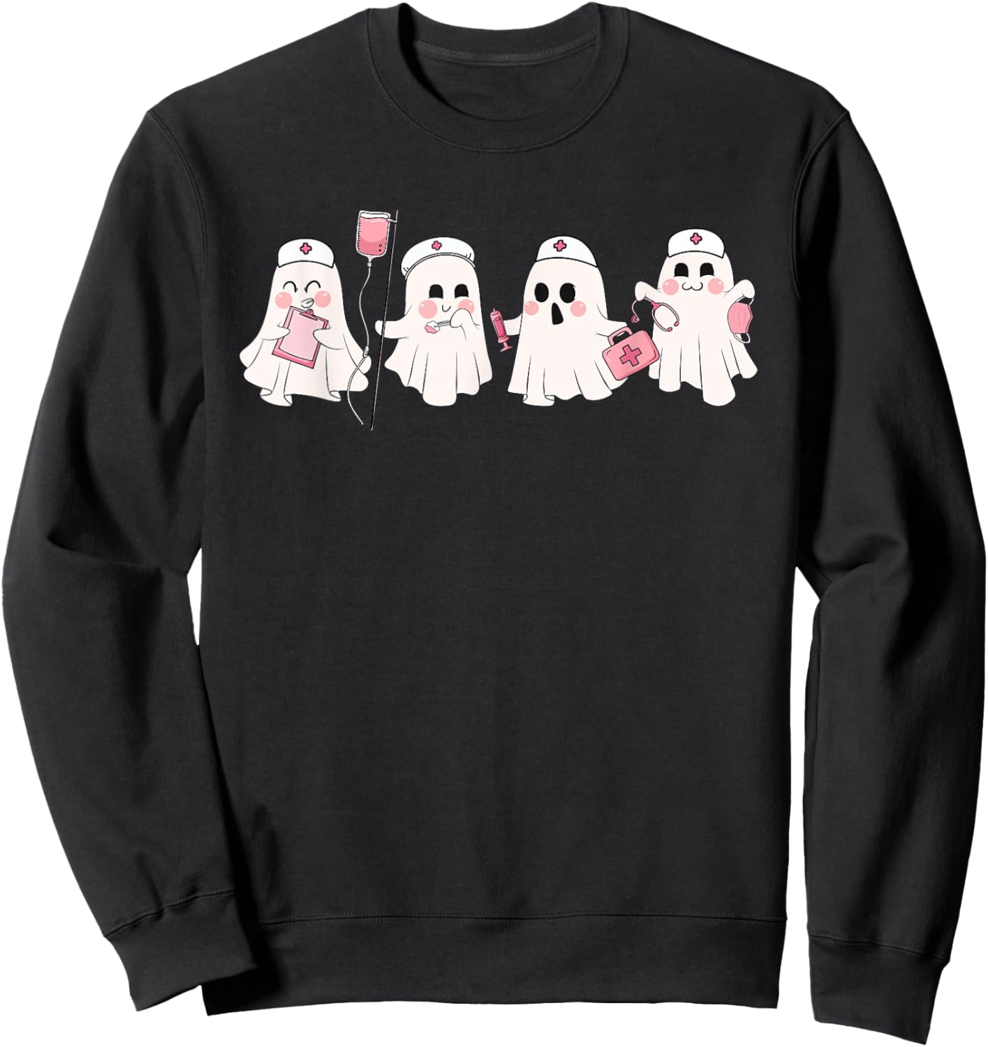 Funny Ghost Spooky Nurse Halloween Cute RN Nurse Sweatshirt - Sweatshirt | Black