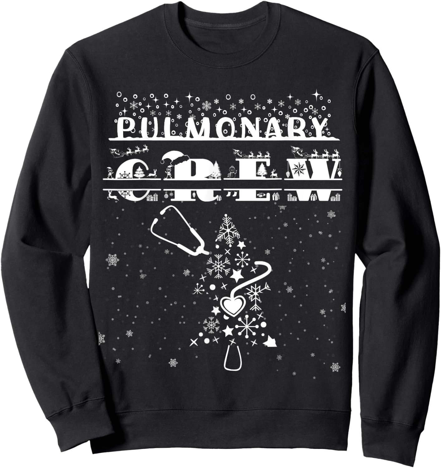 Christmas Pulmonary Nurse Shirt Lung Crew Stethoscope Tree Sweatshirt - Sweatshirt | Black