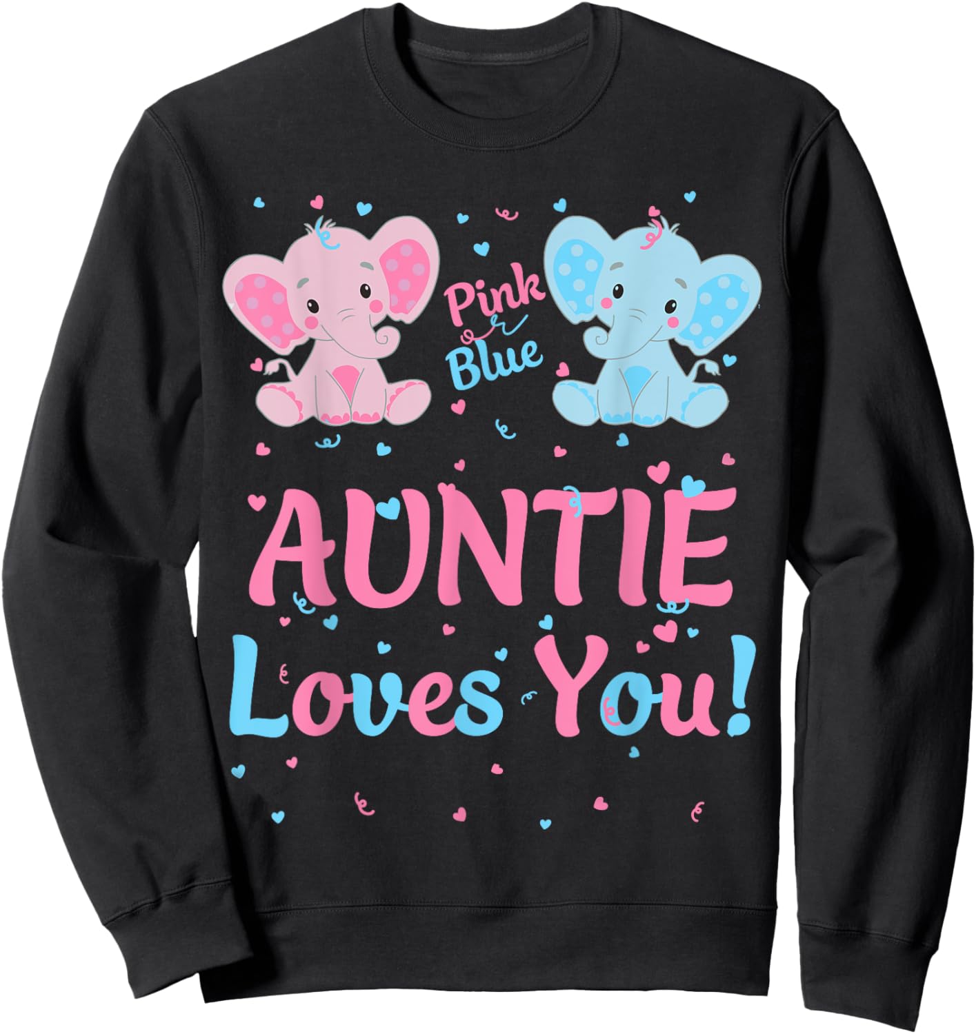 Auntie Gender Reveal Elephant Pink Blue Matching Family Aunt Sweatshirt - Sweatshirt | Black