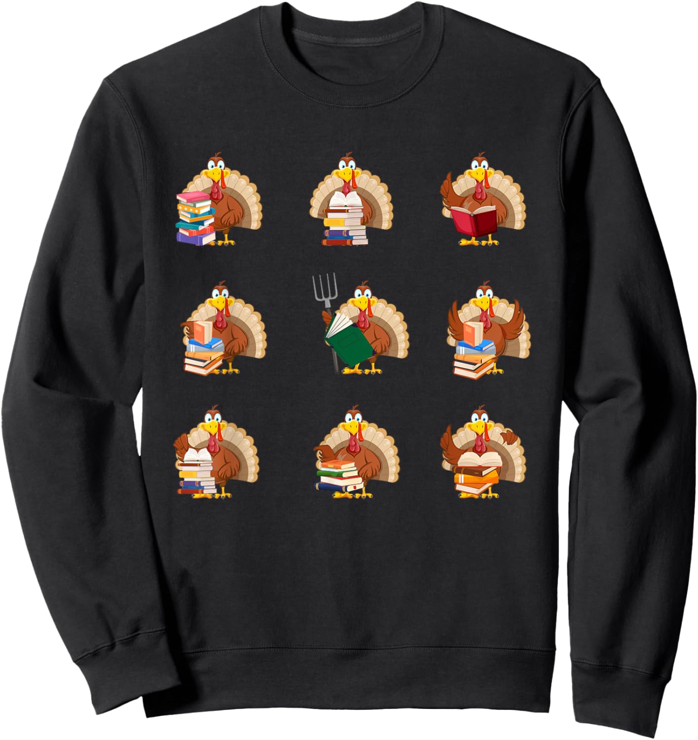 Turkey Reading Teacher Thanksgiving Librarian Book Lover Sweatshirt - Sweatshirt | Black
