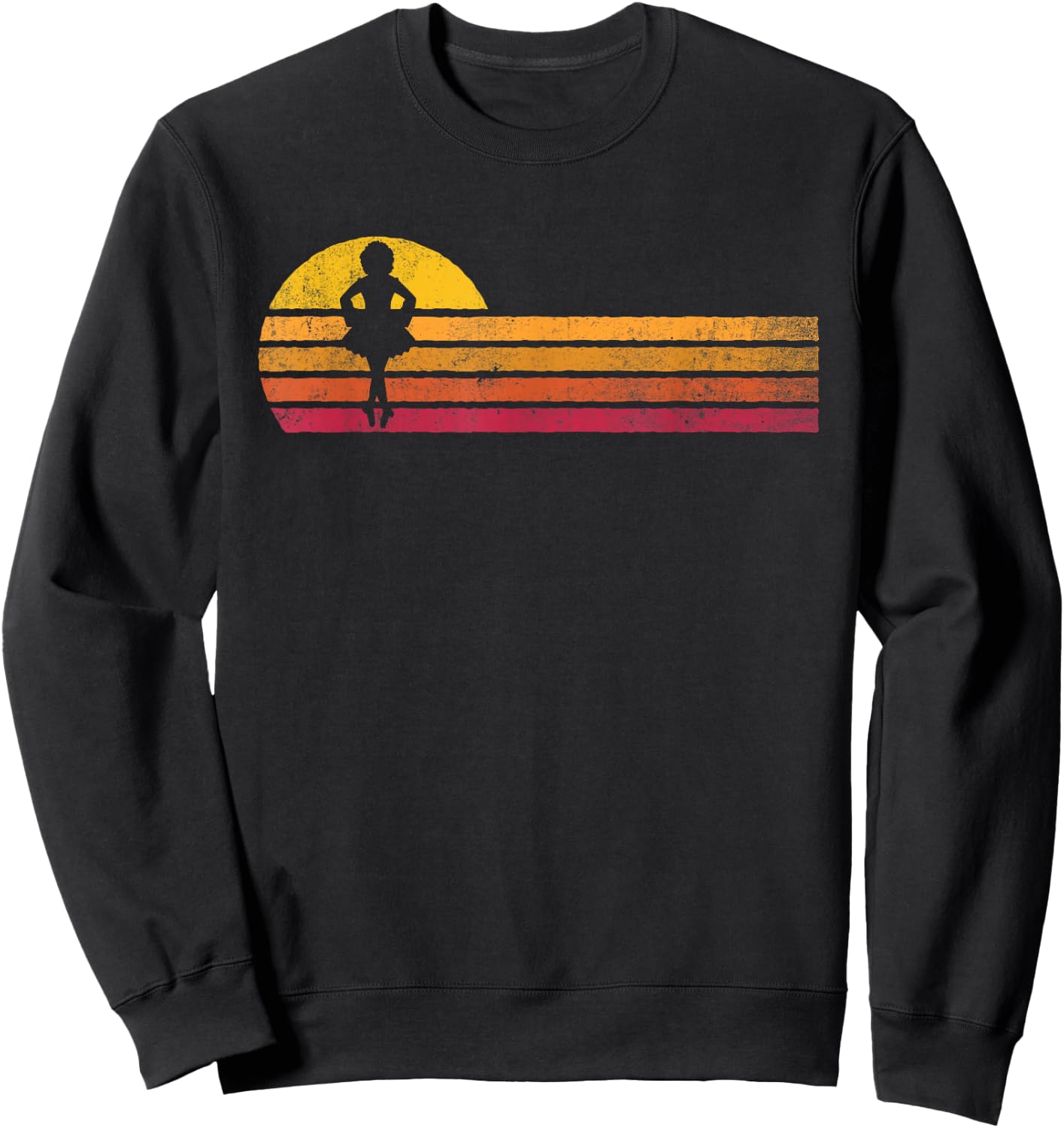 Vintage Style Irish Dance Silhouette Retro Sunset Distressed Sweatshirt - Sweatshirt | Black
