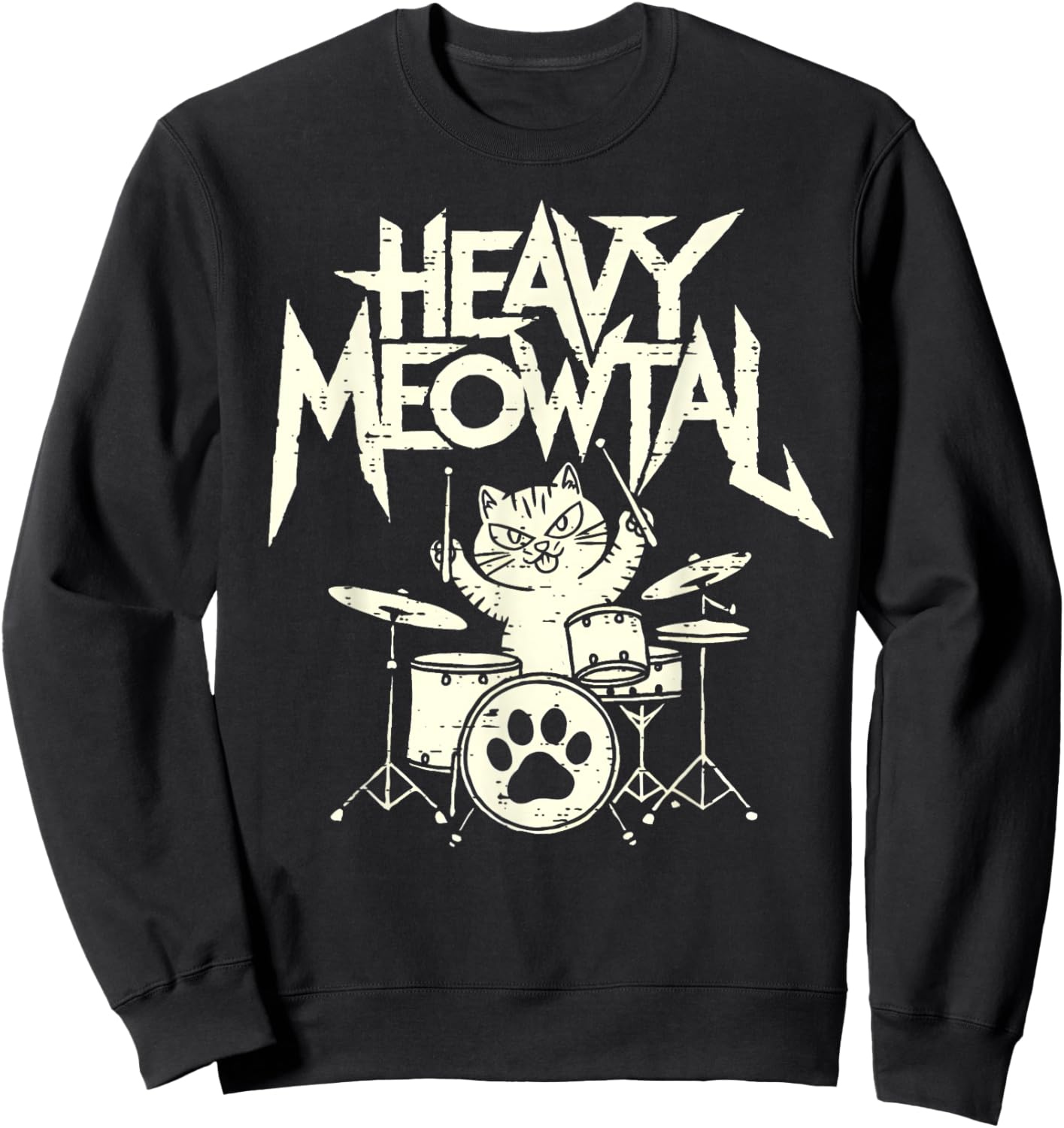 Heavy Metal Cat Drum Kit Drummer Headbanger Man Women Kid Sweatshirt - Sweatshirt | Black