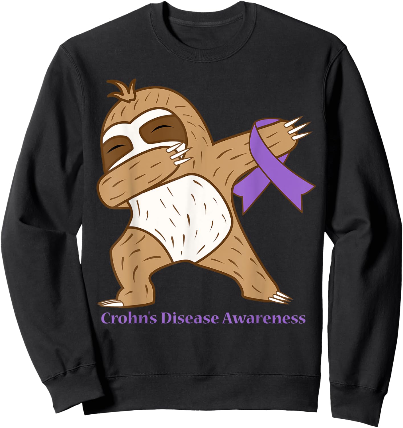 Crohn's Disease Awareness Ribbon Dabbing Sloth Warrior Gift Sweatshirt - Sweatshirt | Black
