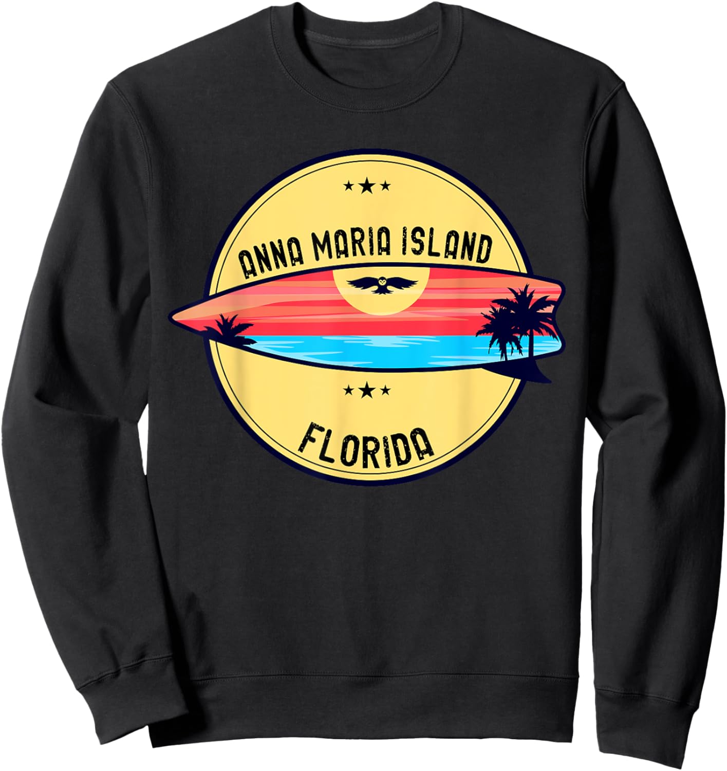 Retro Anna Maria Island Beach Florida Beach Surfboard Men Women Kids Sweatshirt - Sweatshirt | Black