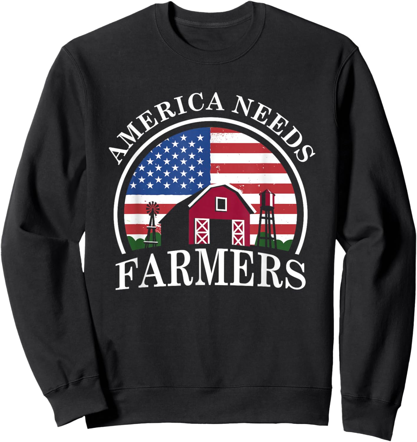 America Needs Farmers | American US Flag | Tractor Sweatshirt - Sweatshirt | Black
