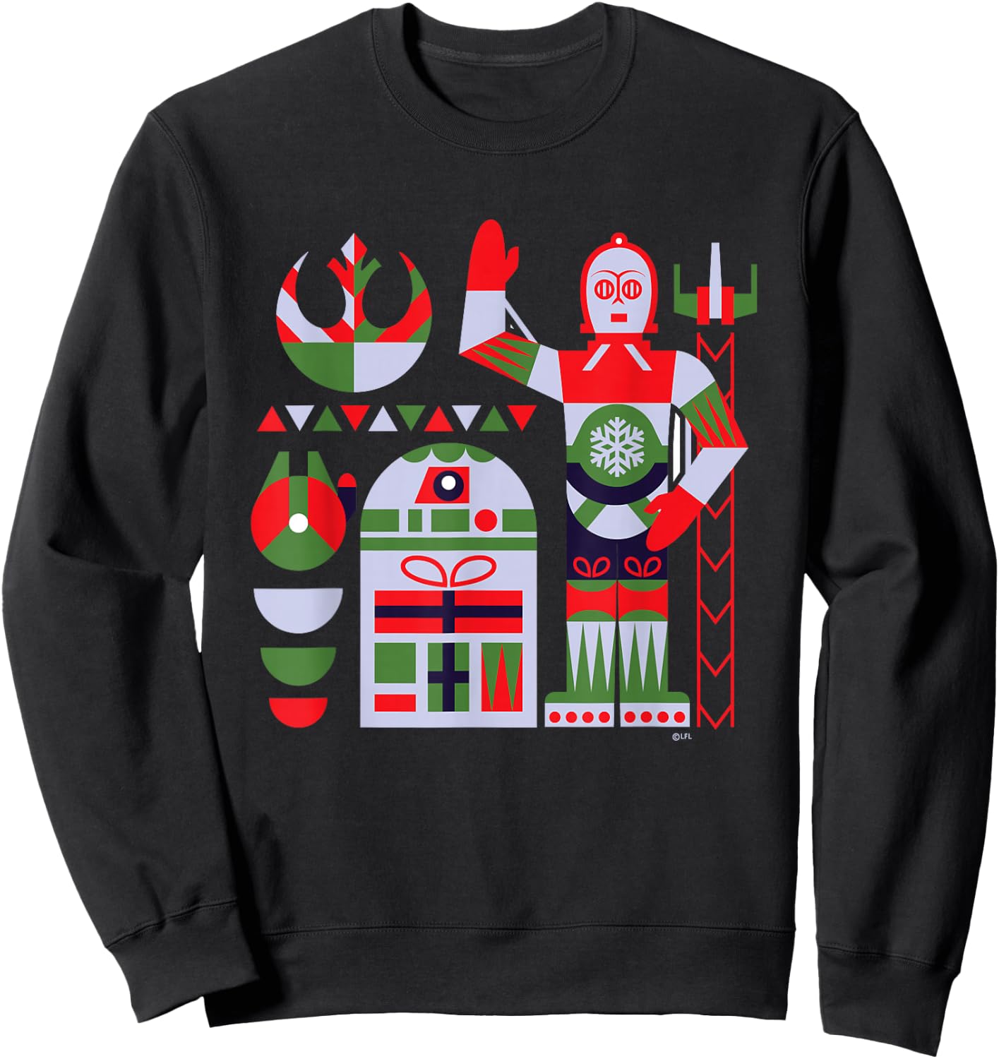 Star Wars R2-D2 and C-3PO Nordic Print Christmas Holiday Sweatshirt - Sweatshirt | Black