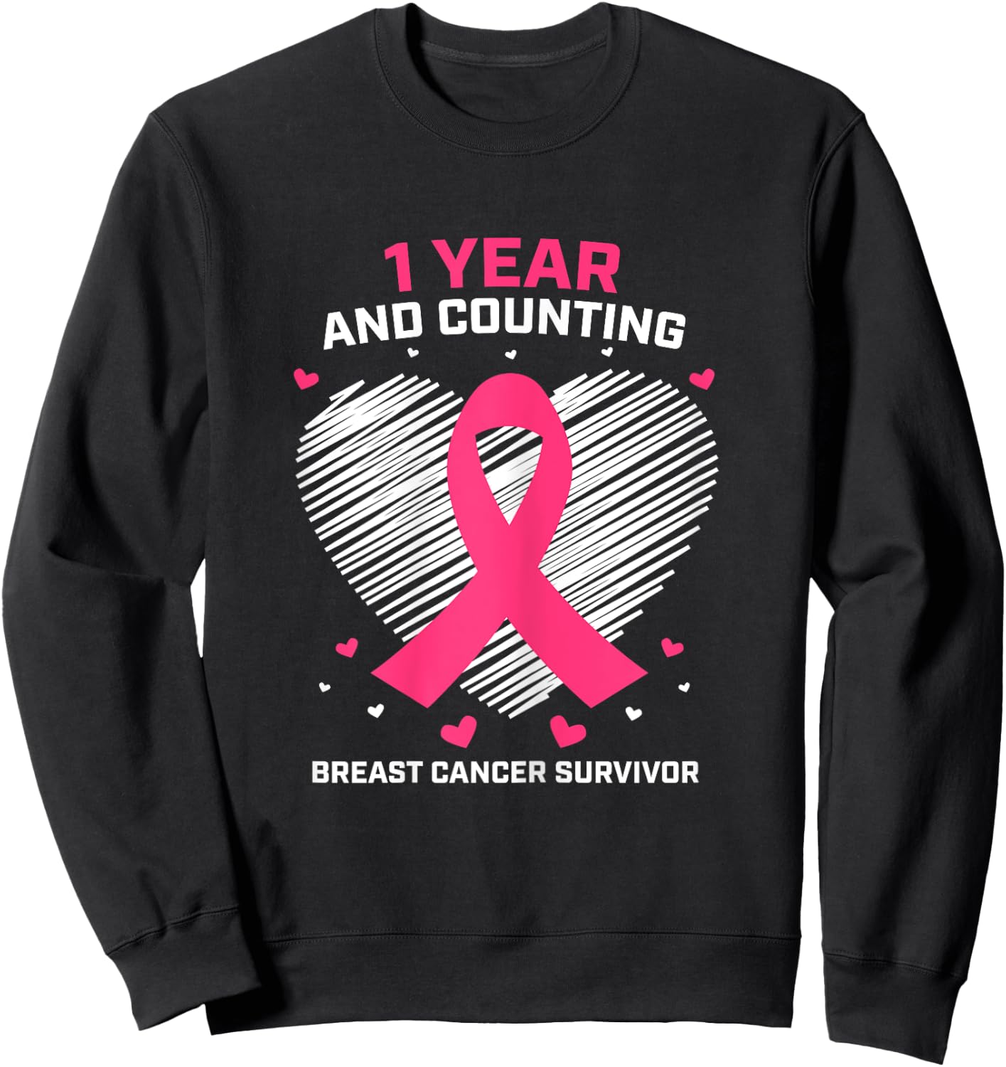 1 Year Cancer Free Pink Breast Cancer Survivor Gifts Women Sweatshirt - Sweatshirt | Black