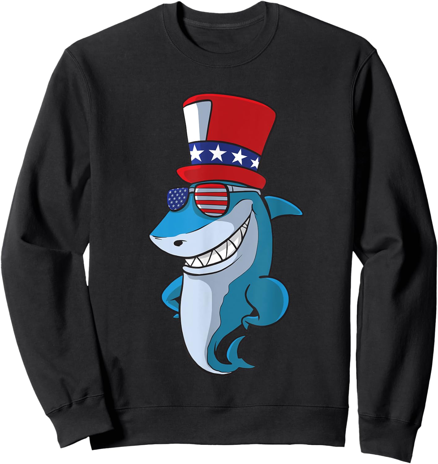Cute Shark 4th Of July Independence Day America USA Sweatshirt - Sweatshirt | Black