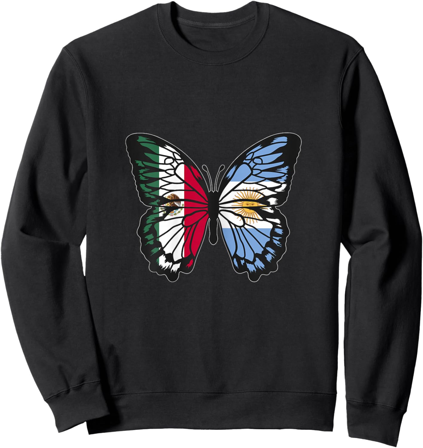 Mexico and Argentina Mix Butterfly Half Mexican Argentinian Sweatshirt - Sweatshirt | Black