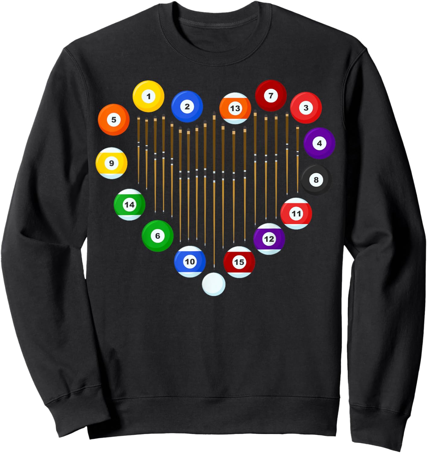 Love Billiard Pool Billiard Ball Billiard Player Lover Heart Sweatshirt - Sweatshirt | Black
