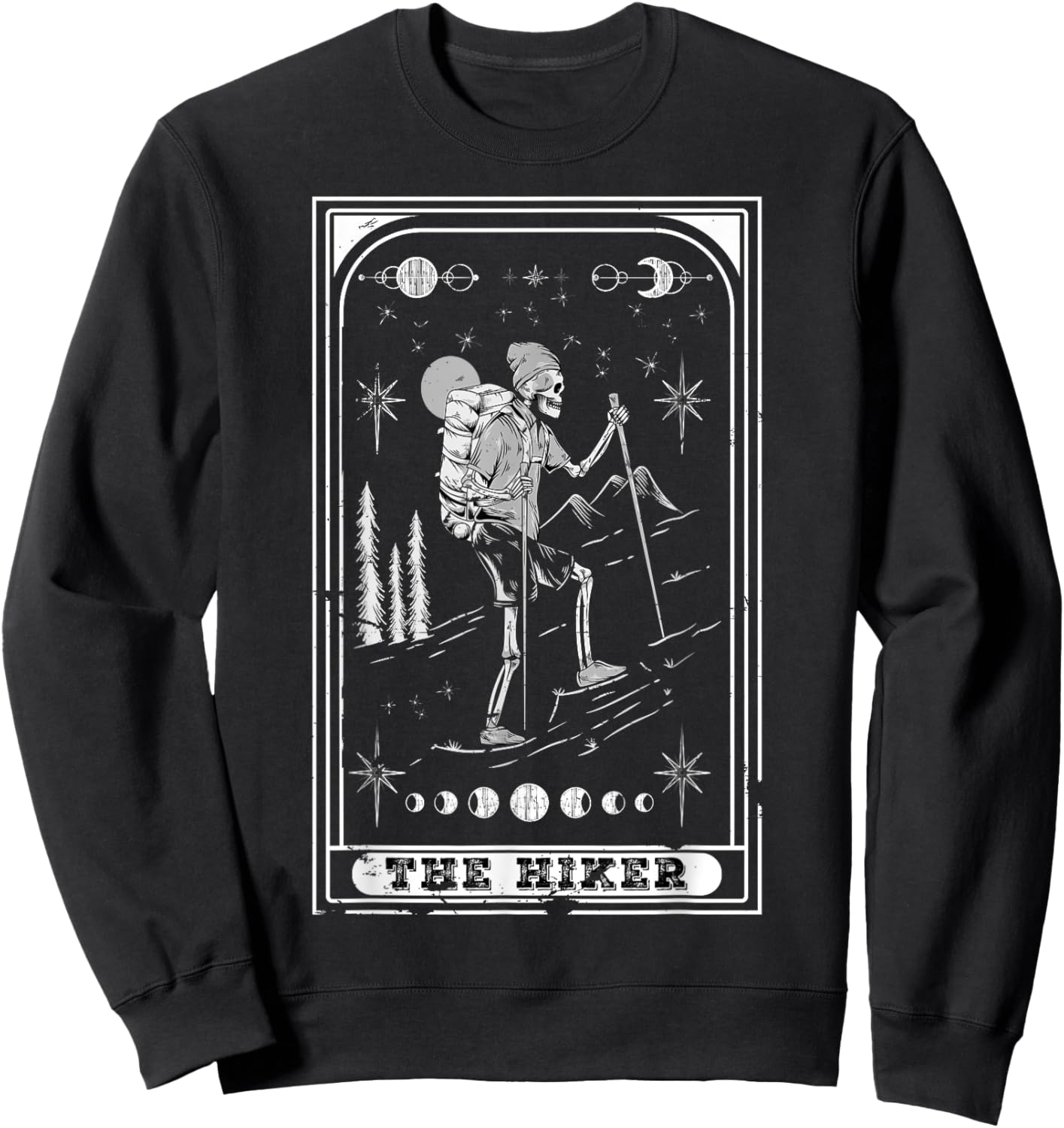 The Hiker Goth Skeleton Tarot Card Nature hiking Sweatshirt - Sweatshirt | Black