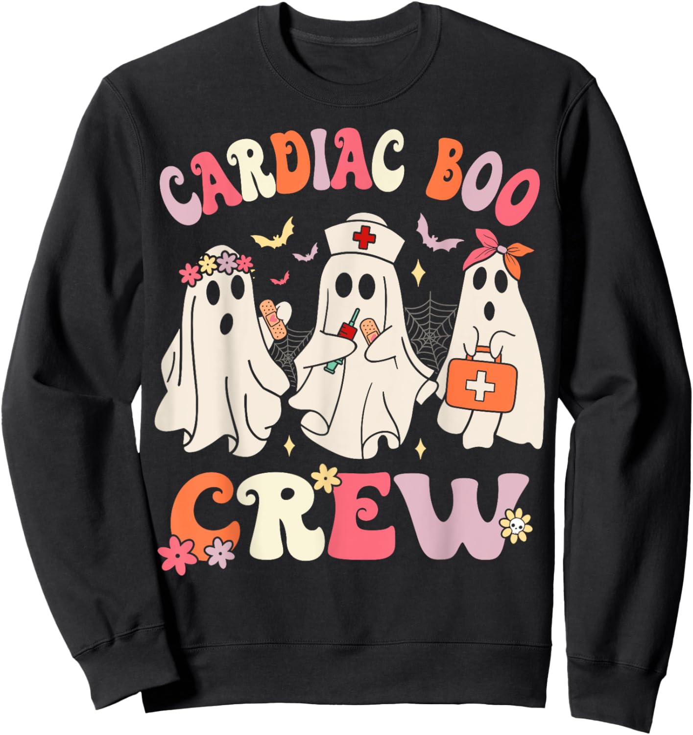 Halloween Cardiac Boo Crew Cardiology Nurse Ghost Sweatshirt - Sweatshirt | Black