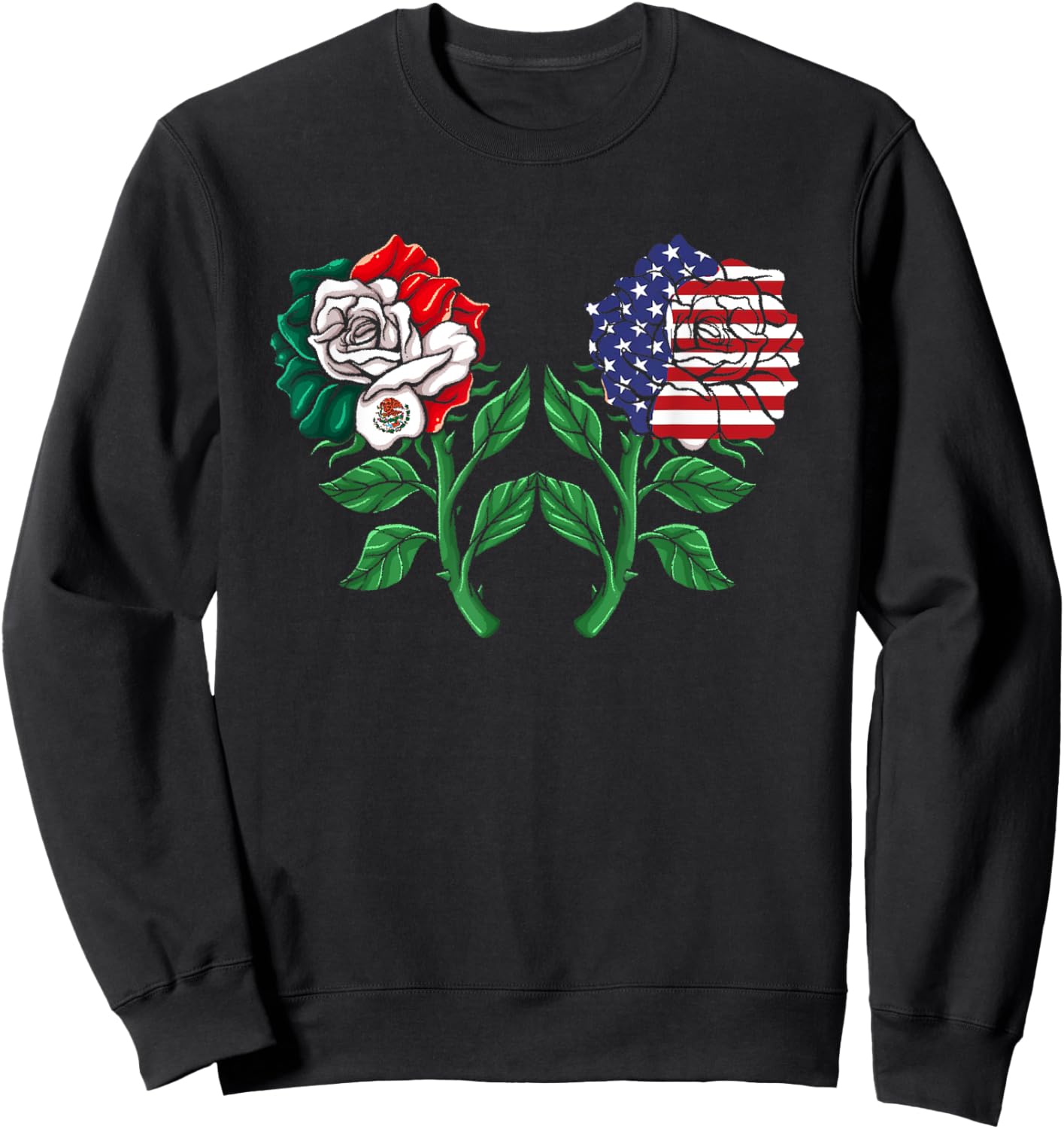 Mexico US Flag Mexican Flag American Flag Rose Sweatshirt - Sweatshirt | Black